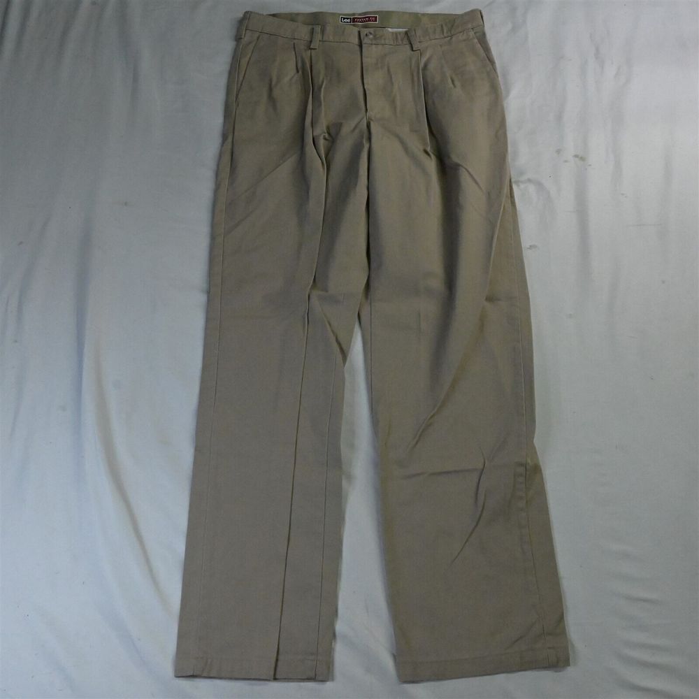 Lee 36 X 34 Khaki Custom Pleated Flex Waistband Mens Chino Pants